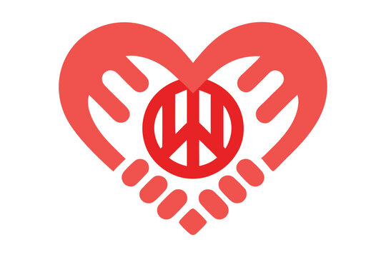 Heart of Interlocking Hands with Peace Symbol Vector