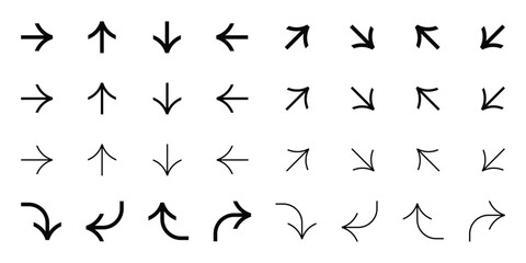 Set of arrow vector illustrations in multiple directions