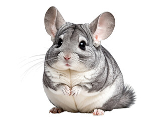 Chubby Cartoon Chinchilla Sitting, Front View, isolated transparent background png