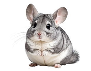 Chubby Cartoon Chinchilla Sitting, Front View, isolated transparent background png
