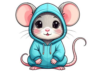Kawaii Rat Wearing Hoodie, Sitting Pose, isolated transparent background png