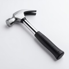 A pristine claw hammer with a polished head and ergonomic handle depicted on white background