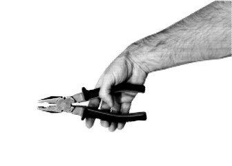 Pop art halftone hand with tool. Human arm holding pliers in retro dotted collage style isolated on transparent background