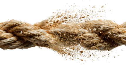 Torn rope strands breaking apart mid-air with dramatic detail