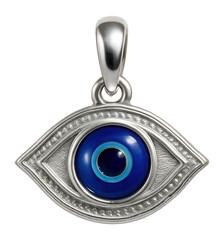 Silver evil eye charm with blue enamel detailing