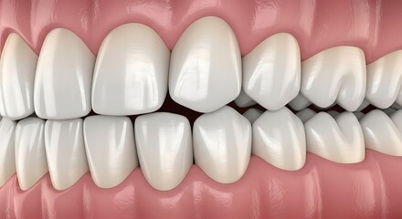 Closeup view of teeth alignment and occlusion, showing the relationship of teeth