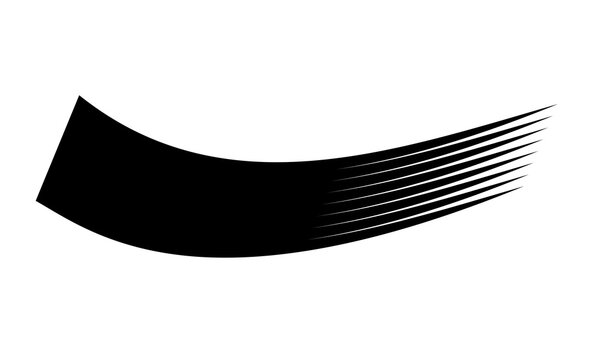 Abstract black curved brush stroke with fading parallel lines for motion effects, posters, logos, and modern graphic design