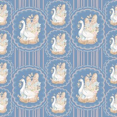 Cottagecore Goose Pattern Rustic Farmhouse Seamless Design, Whimsical Country Aesthetic Illustration
