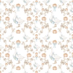 Cottagecore Goose Pattern Rustic Farmhouse Seamless Design, Whimsical Country Aesthetic Illustration

