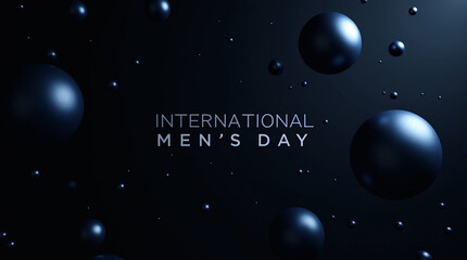 International mens day celebration with a dark background and floating spheres, perfect for honoring and recognizing mens contributions and achievements in various fields