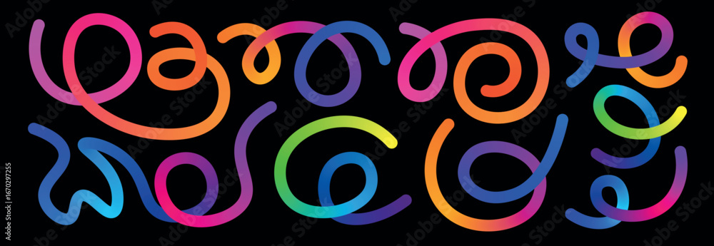 Aufkleber colorful rainbow abstract gradient swirl lines set vector graphic pattern with wavy ribbons bright c