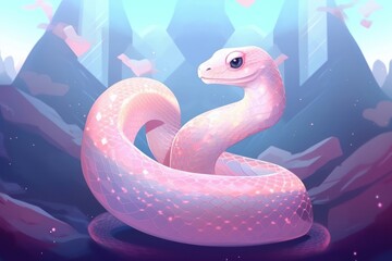 Fototapeta premium Snake holography animal dinosaur cartoon.