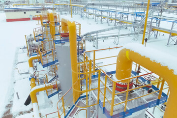 block of gas cleaning vessels at a gas treatment plant for the production of liquefied natural gas.