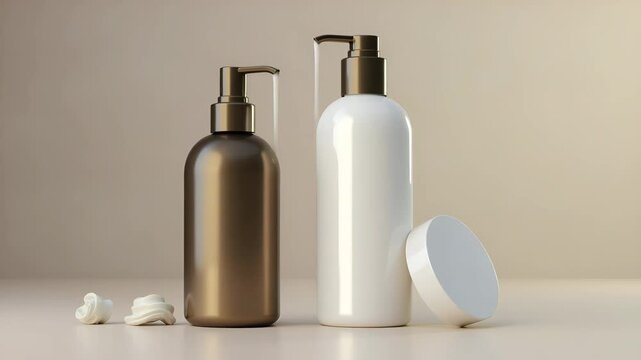 Innovating cosmetic bottle design with refined structural aesthetics and sustainable materials to create distinctive packaging that reinforces luxury brand identity in  Photo Stock  Concept  and empty