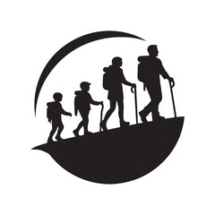 families hiking vector silhouette clip art logo design illustration