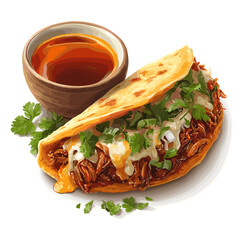 Birria Taco with Consom&eacute; Authentic Mexican Dish