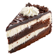 Delicious slice of chocolate cake with cream isolated on transparent background for dessert lovers