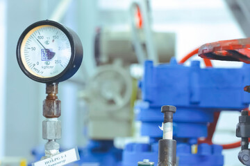 Pressure gauge on gas pipeline in LNG, plant