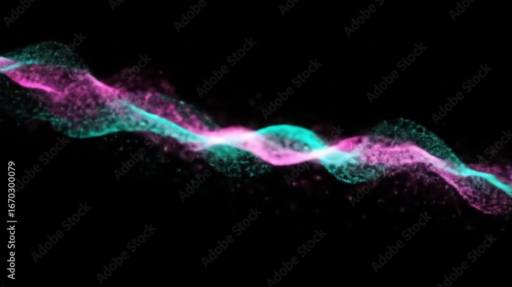 Poster Mesmerizing pink and teal particle stream flows dynamically through dark space
