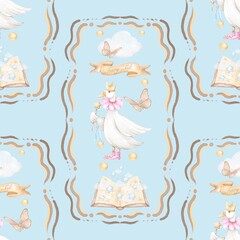 Fairy Tale Pattern Magical Fantasy Design, Enchanted Forest Seamless Background, Storybook Illustration