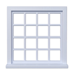 White Window Frame With Sixteen Square Panes Against Transparent Background
