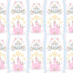 Fototapeta premium Fairy Tale Pattern Magical Fantasy Design, Enchanted Forest Seamless Background, Storybook Illustration