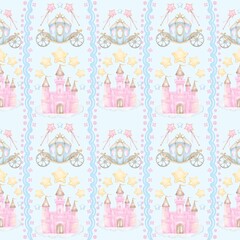 Fairy Tale Pattern Magical Fantasy Design, Enchanted Forest Seamless Background, Storybook Illustration
