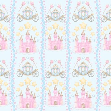 Fairy Tale Pattern Magical Fantasy Design, Enchanted Forest Seamless Background, Storybook Illustration