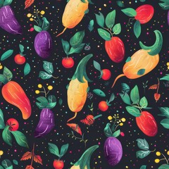 Vibrant vector composition showcasing a colorful assortment of vegetables on a dark backdrop