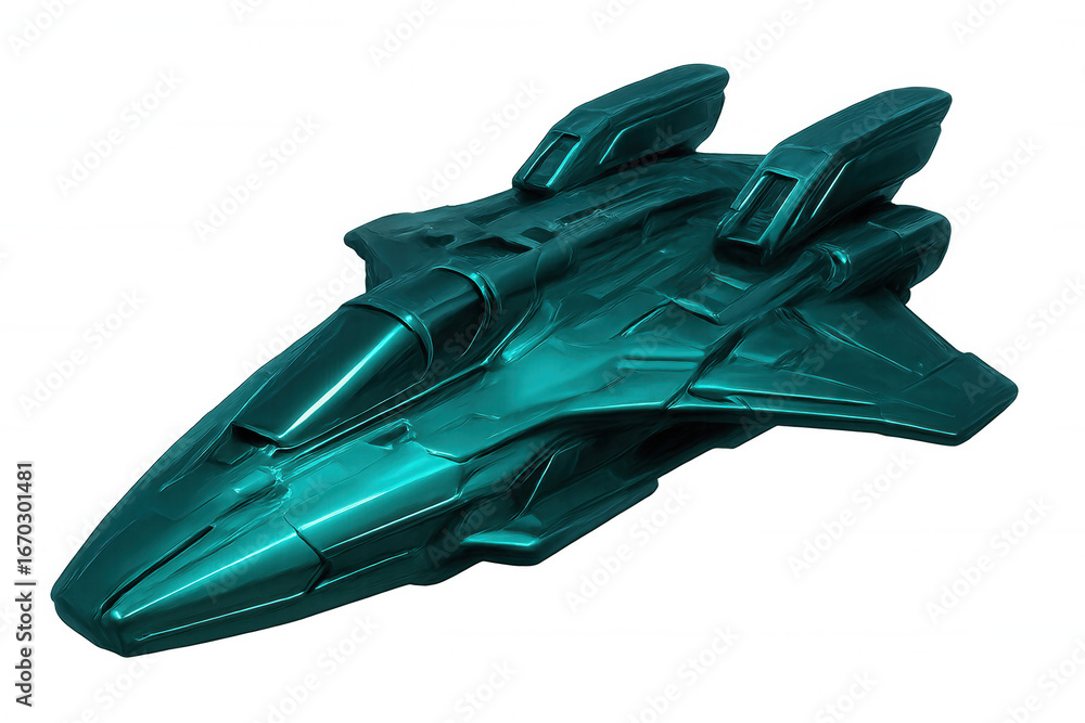 Poster metallic spaceship navigating starry cosmos, featuring cutting-edge engineering and streamlined silh