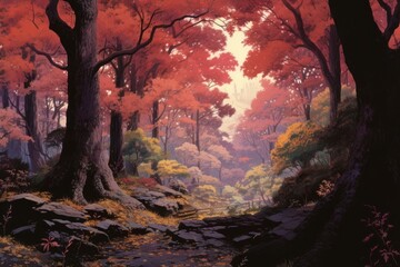 Naklejka premium Autumn tress landscape outdoors woodland.