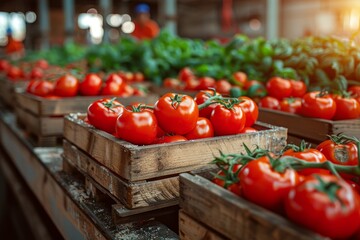 Quality control in food processing  ripe red tomatoes being sorted for packing and distribution