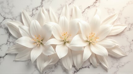 Elegant White Lily Flowers Arranged on Marble Surface for Floral Decor and Wedding Design