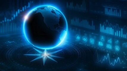 Digital globe with glowing data graphs, representing global financial analysis, economic trends, and data visualization in a modern world. - Powered by Adobe