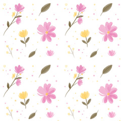 seamless pattern of pink and yellow flowers watercolor