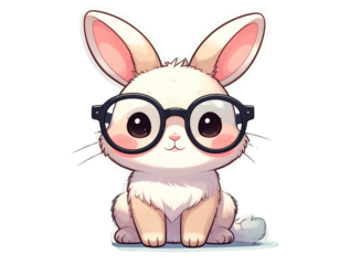 Kawaii Bunny Wearing Round Glasses, Sitting Pose, isolated transparent background png