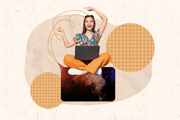 Trendy art creative full zine photo collage of happy girl guy stand bubble communication chat...