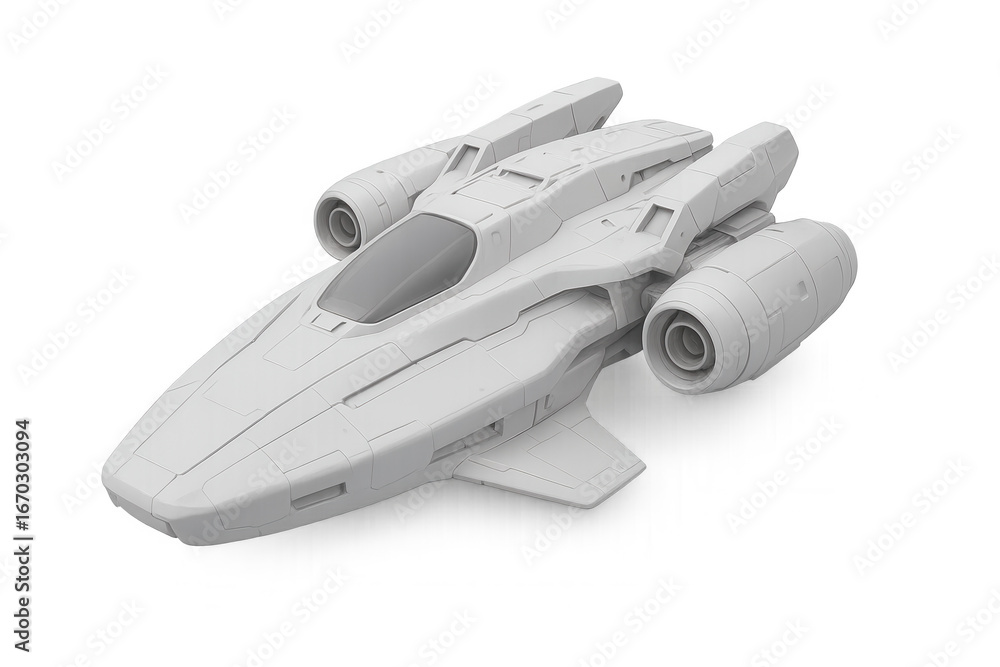 Poster 3d rendering of a white futuristic spaceship flying in space, isolated on transparent background