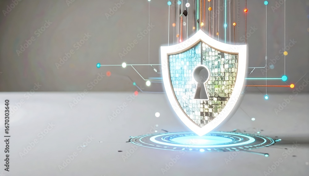 Aufkleber digital shield with a keyhole symbolizes cybersecurity and data protection against cyber threats on 