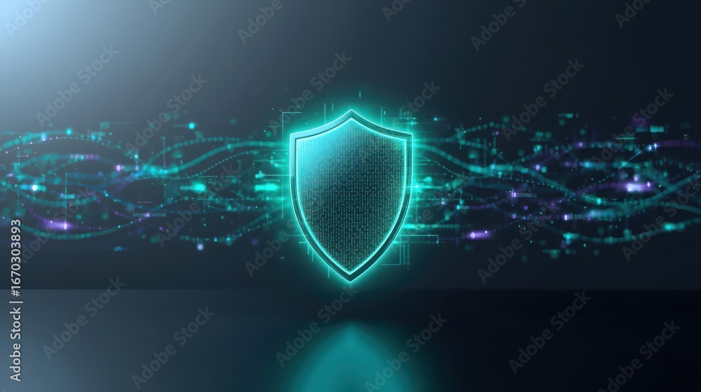 Aufkleber digital shield glows amidst abstract lines, representing cybersecurity, data protection, and the imp