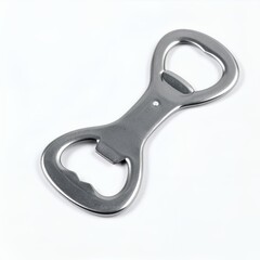 Metallic bottle opener showcasing minimalist modern design details displayed on white background