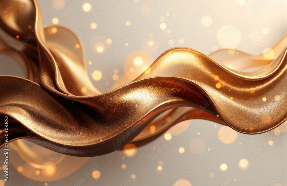 Poster golden metallic ribbon flowing with soft bokeh lights creating a luxurious and elegant atmosphere