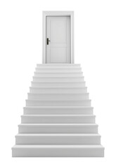 White Stairs Going Up with Door on Top Isolated on Transparent Background PNG
