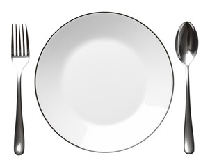 Spoon Fork and Plate Arrangement Isolated on Transparent Background PNG
