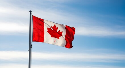 Canadian flag waving in clear sky (1)