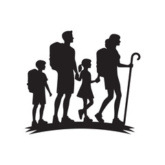 families hiking vector silhouette clip art logo design illustration