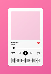 Template of music player interface with album cover, control buttons, loading bar and sound wave