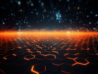 Obraz premium Dynamic digital landscape with glowing hexagonal grid and futuristic energy, perfect for tech concepts
