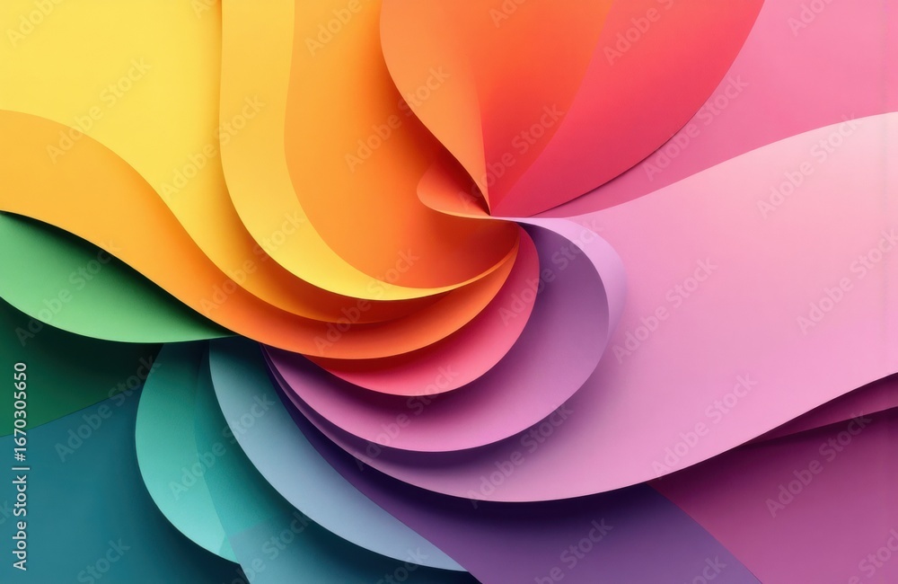 Poster colorful paper curls creating abstract layered pattern with vibrant pastel shades