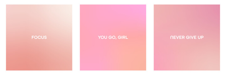 Set of peach and pink gradient background with soft pastel color. Abstract backdrop with trendy phrases.